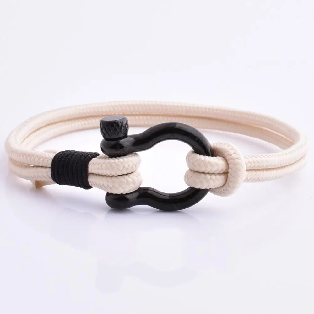 

Nautical Leather White Cord Rope Black Shackle Bracelet