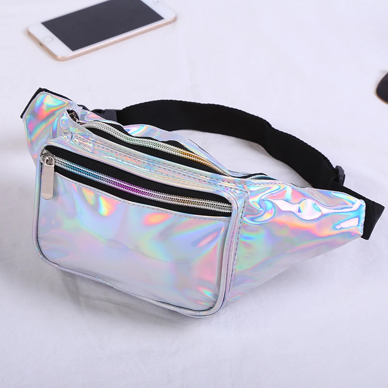 Laser Fabric Glitter Hologram Holographic Leather Bumbag Fanny Pack Wholesale