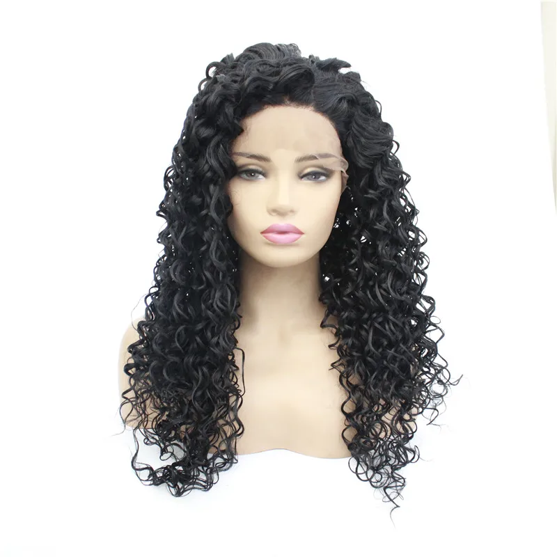 

Black Color Water Wave Synthetic Lace Front Wigs for Women, Pic showed