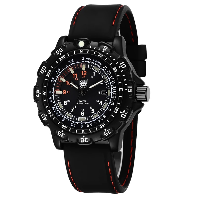 

Alibaba Top Seller Military Mens Watches Silicon Strap High Quality Luminous Quartz Watch, Black and red