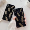 Luxury Gilding Feather Design Marble Phone Case for iPhone 7 X Xs Max Black Gold Stamp Custom Logo TPU Bumper for i Phone Covers