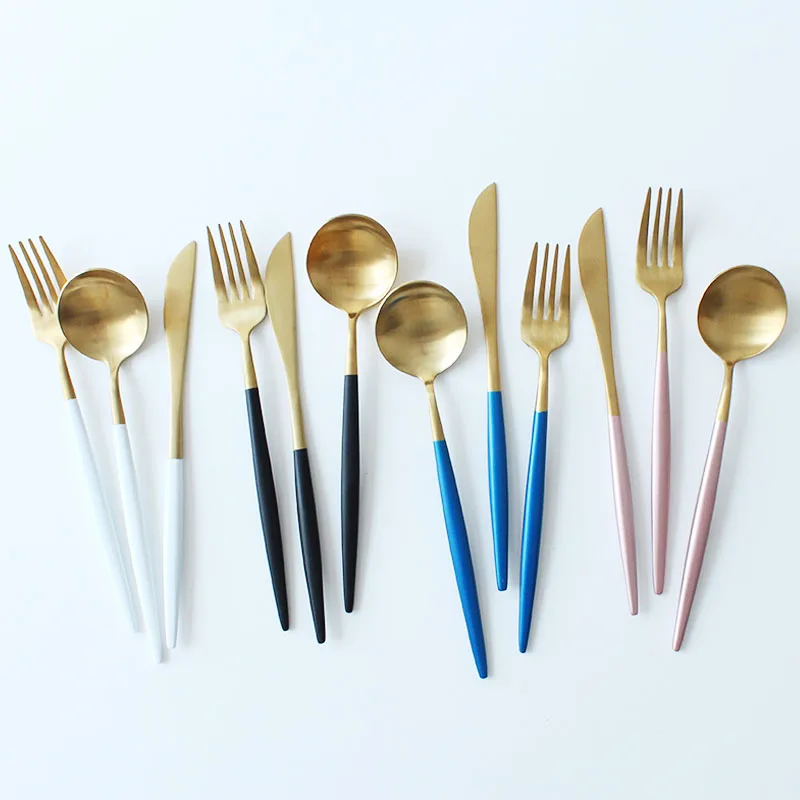 

Grace Wedding Stainless Steel 304 Gold Plated Flatware with White Handle, Gold,white