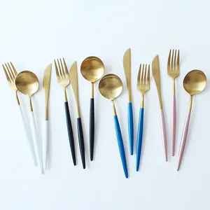 Grace Wedding Stainless Steel 304 Gold Plated Flatware with White Handle