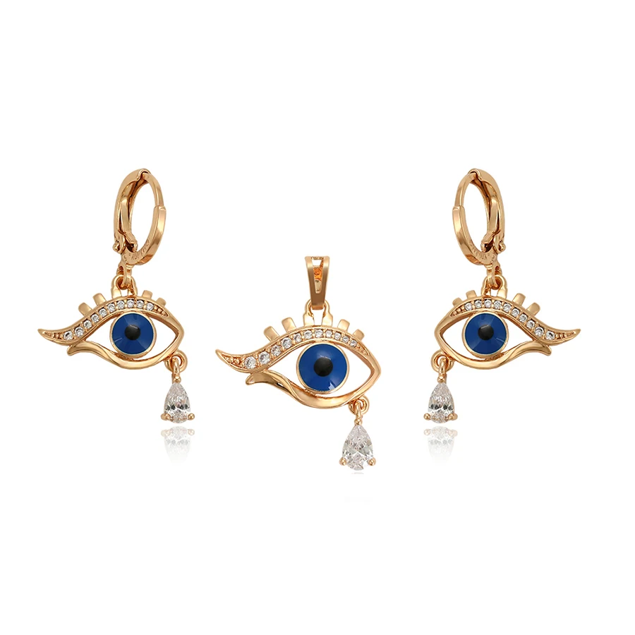 

65155 xuping turkish blue eye 18k gold color fashion jewellery set, guangzhou indian jewelry