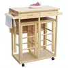 Drop Leaf Table with 2 Square Stools and 2 Drawers Solid Wood Kitchen Table and Chair Set Island Cart Trolly Breakfast Bar
