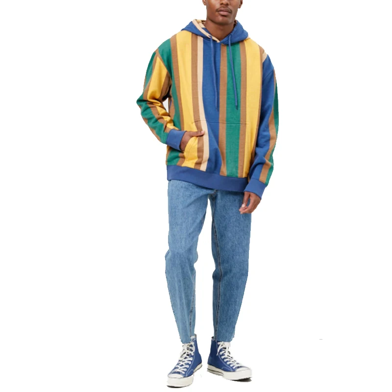

New Design Wholesale OEM Customized Men's Patchwork Striped Hoodies, Customized color