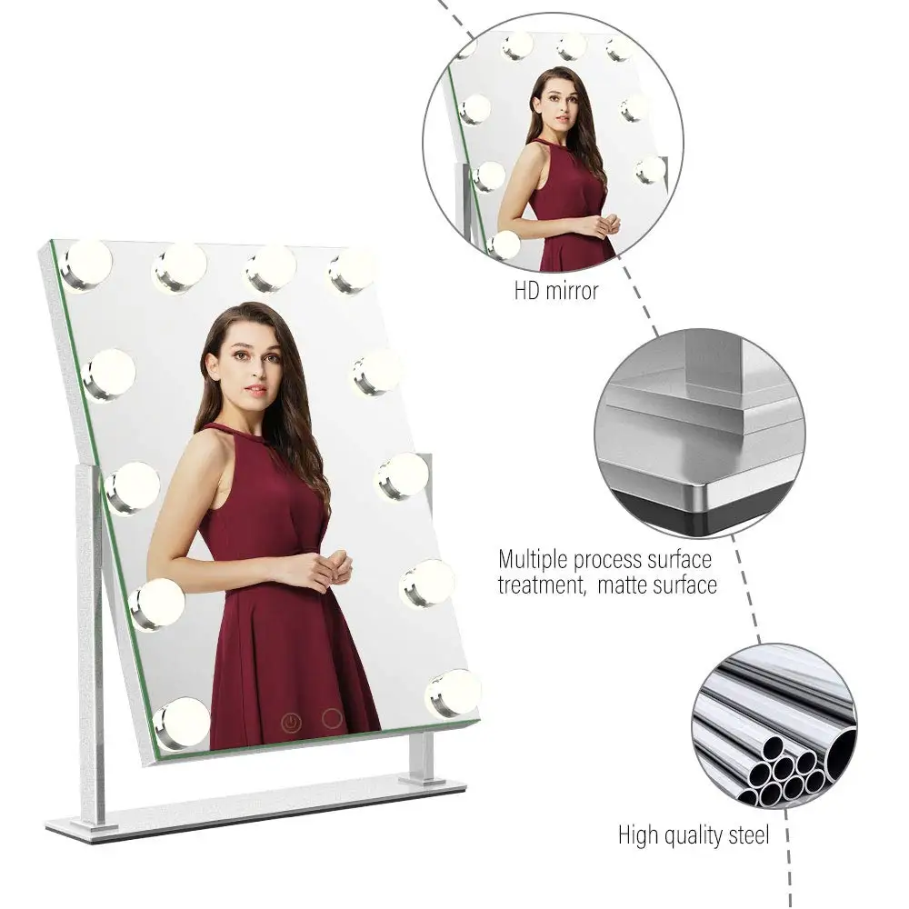 

2019 Best selling products Hollywood Desktop Cosmetic makeup Mirror with 12 led bulbs, Black;white;pinkr;customized colors