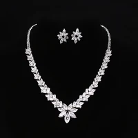 

Exquisite Marquise Cut Cubic Zirconia CZ Crystal Wedding Bridal Necklace and Earring Jewelry Set in White Gold Plated