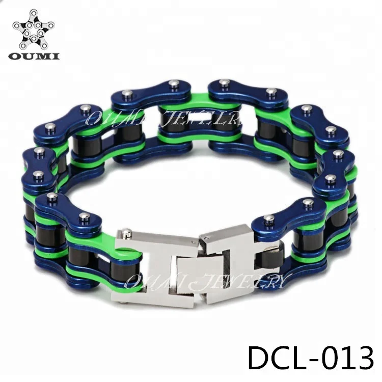 

2018 hot selling wholesale bracelet black hand chain for men  bike motorcycle chain stainless steel bracelet, Black;silver;neon green