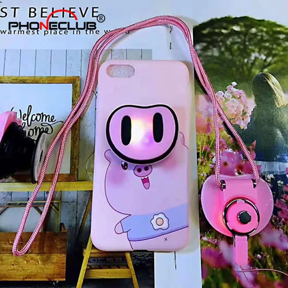 

Piggy Phone Cover 3D Cartoon Lovely Silicon Case with stand Holder Lanyard case for iPhone 8Plus