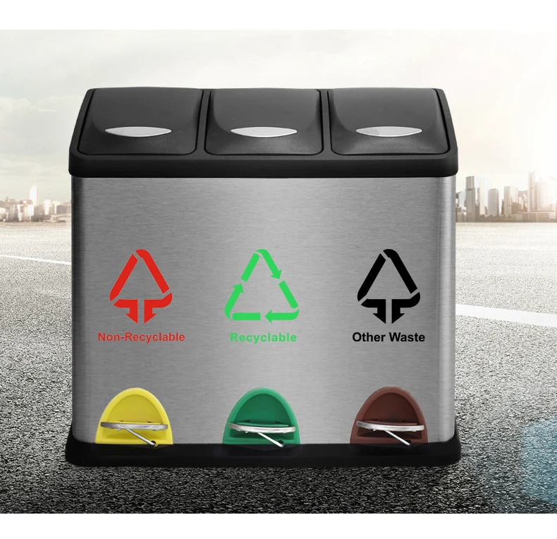 2020 Hot Products 3 Compartment Recycle Bin Stainless Steel Kitchen