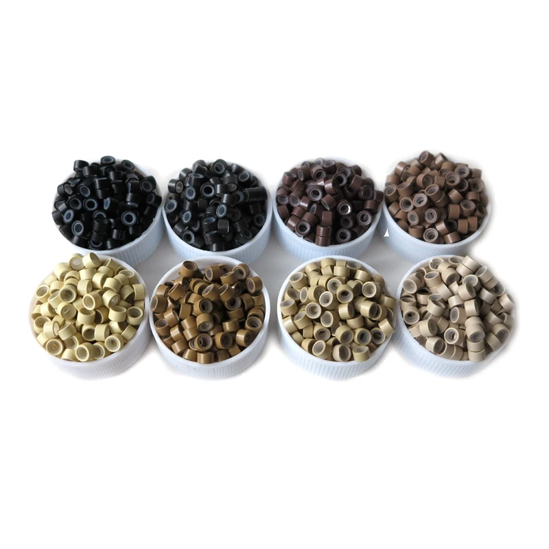 

wholesale 5.0mm 4.5mm 4.0mm 1000pcs/bottle 9 colors micro beads Aluminum micro rings with silicon inside for hair extensions