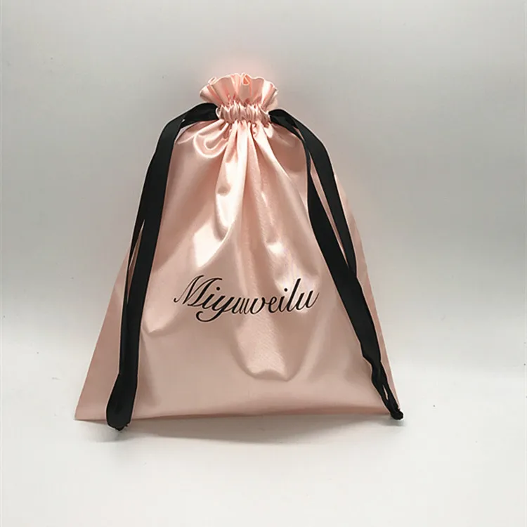 

High Quality Custom Logo Soft Satin Large Drawstring Bags with Rope Hair Extension Hats Clothing Gift Jewelry Packaging Pouch