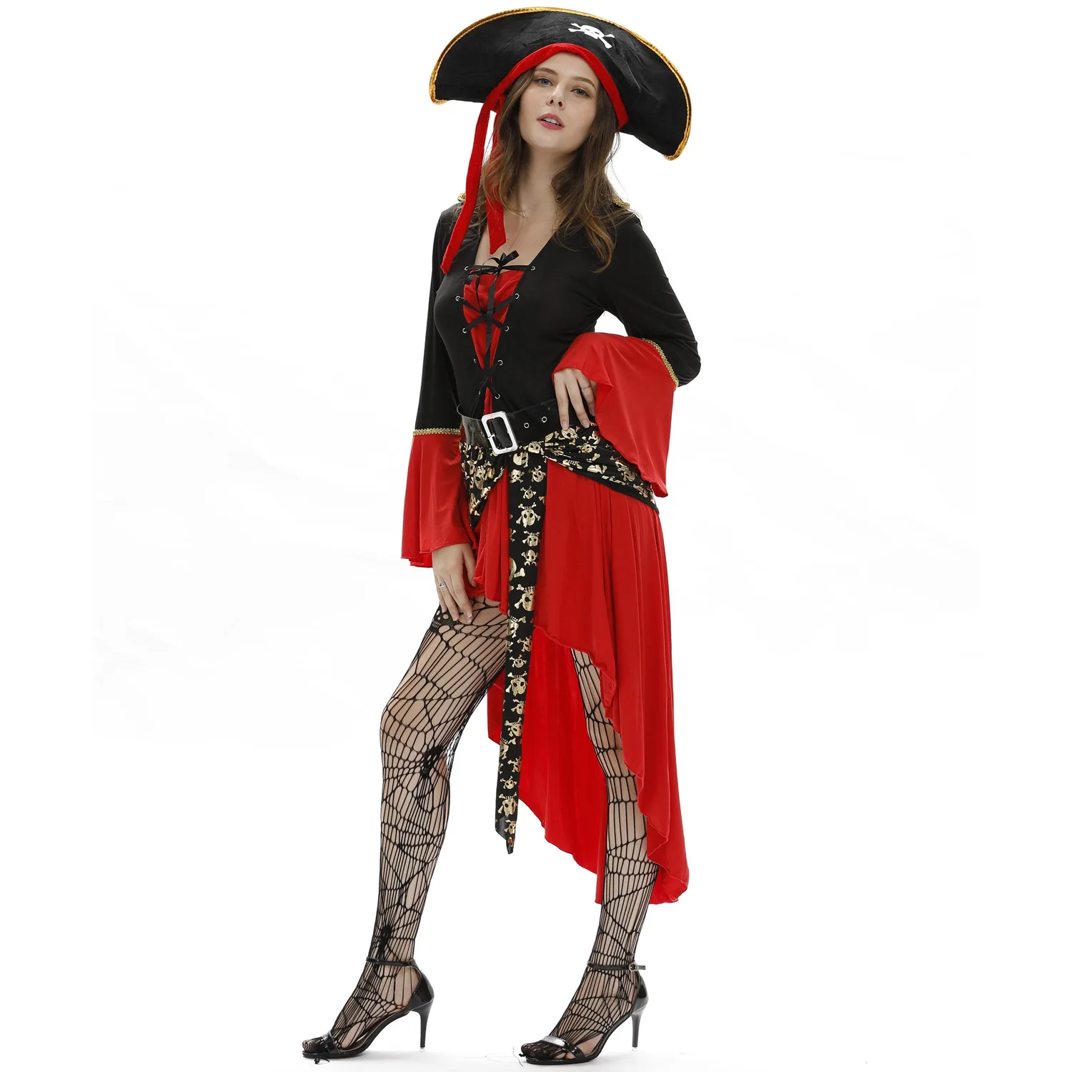 2019 new design hot selling sexy adult woman deep red dress costume halloween Pirates Costume halloween costume