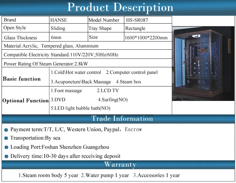 HS-SR087 prefab double steam shower/althase steam shower