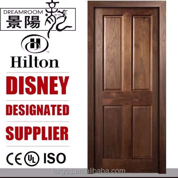 100% реальный Интерьер 4 панели Орех твердой древесины двери