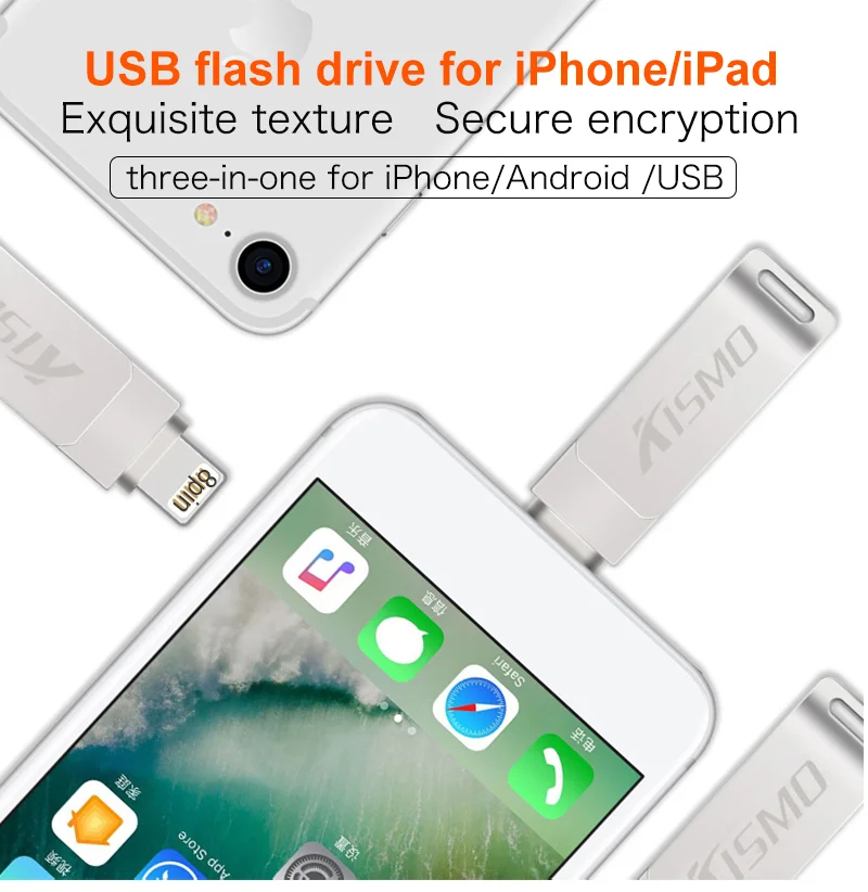 Kismo Metal USB Flash Drive Mini U Disk OTG Pen Drive For iphone 6 7 8 Plus 6S 5S 5C iPad Mini Air 2 - ANKUX.COM