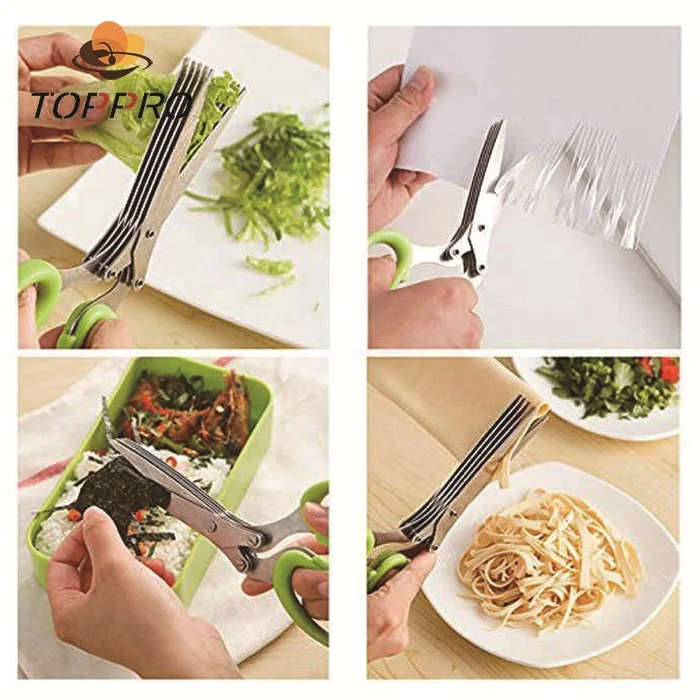 
Home stainless steel 5 blade kitchen scissors multifunction professional laser kitchen herb scissors shears 