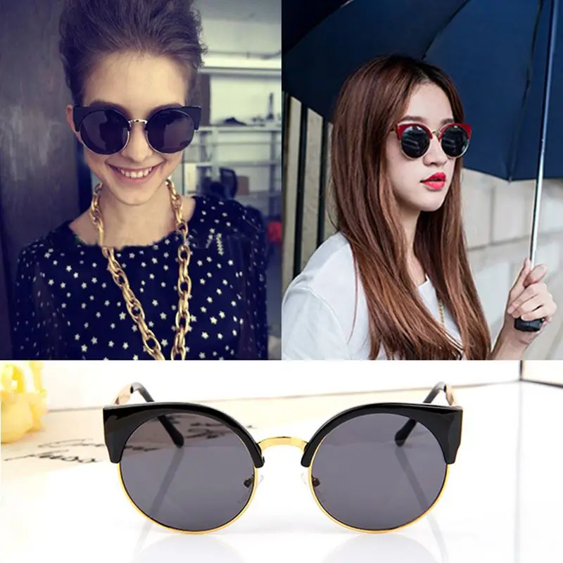 

Fashion gril Cat Eye Sunglasses Half Frame Round Eyeglasses Sexy Cat Eye Vintage Glasses Frames Brand Designer Eyewear UV400