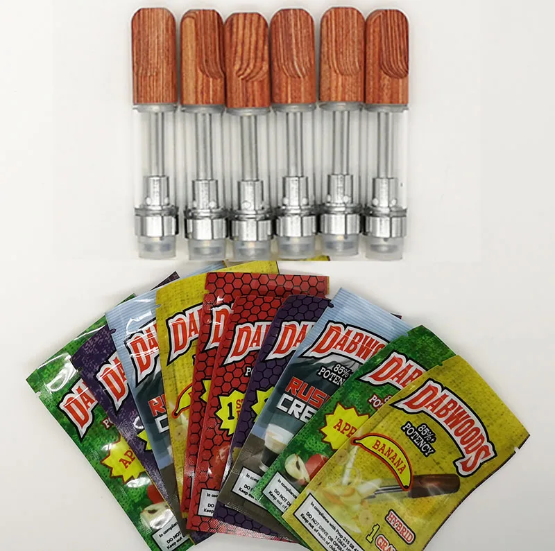 DABWOODS Carts Packaging Flavor Bag 0.8ml 1ml TH205 vape pen Ceramic Coil Wood Tip Vape Cartridges Empty DABWOODS Oil Atomizers