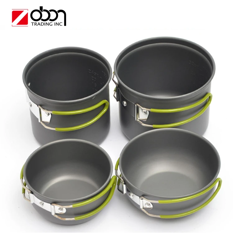 

4pcs/set hard-anodizedaluminum foldablepot Outdoor Camping Hiking cookware Backpacking Cooking Picnic Bowl Pot Pan