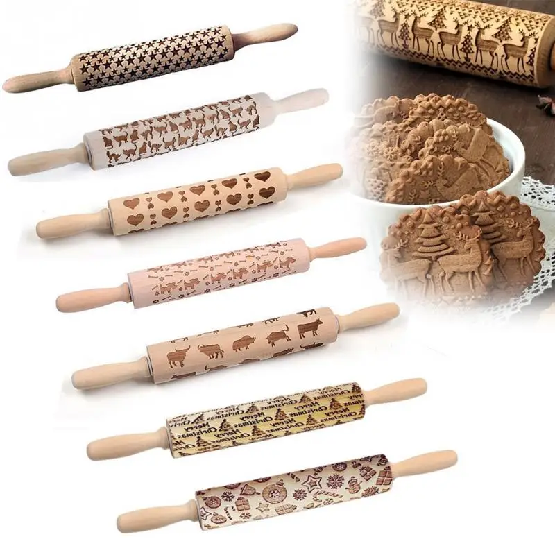 

Multipurpose Difference Shape Pattern DIY Wooden Christmas Embossing Rolling Pin, N/a