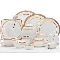 

28 Cermics 2019 New Arrival Luxury Fine Bone Dinner Set, Embossment Gold Dinnerware Catering, Hotel Used Tableware*