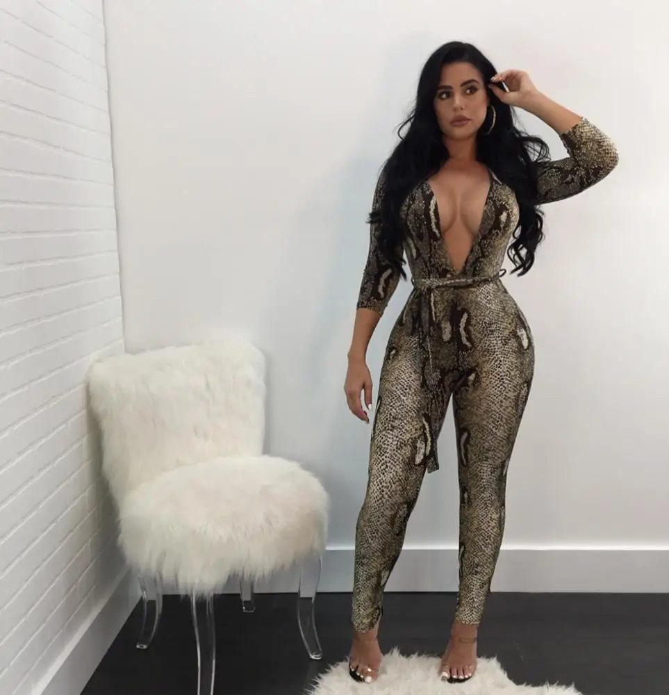 

Sexy club wear snake print bodycon jumpsuit for women