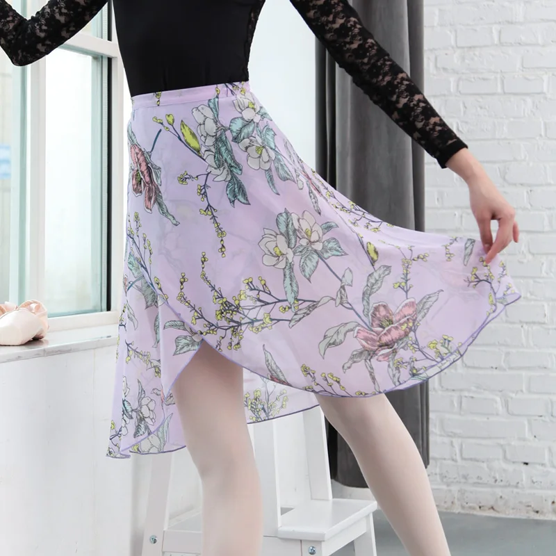 

118143006 Baiwu Long Wrap Pull On Ballet Skirt Floral Collection Chiffon Printing Dance Skirt, Red;white;black;purple
