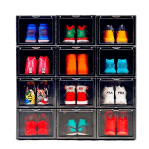 Image of clear plastic folding shoe box storage container