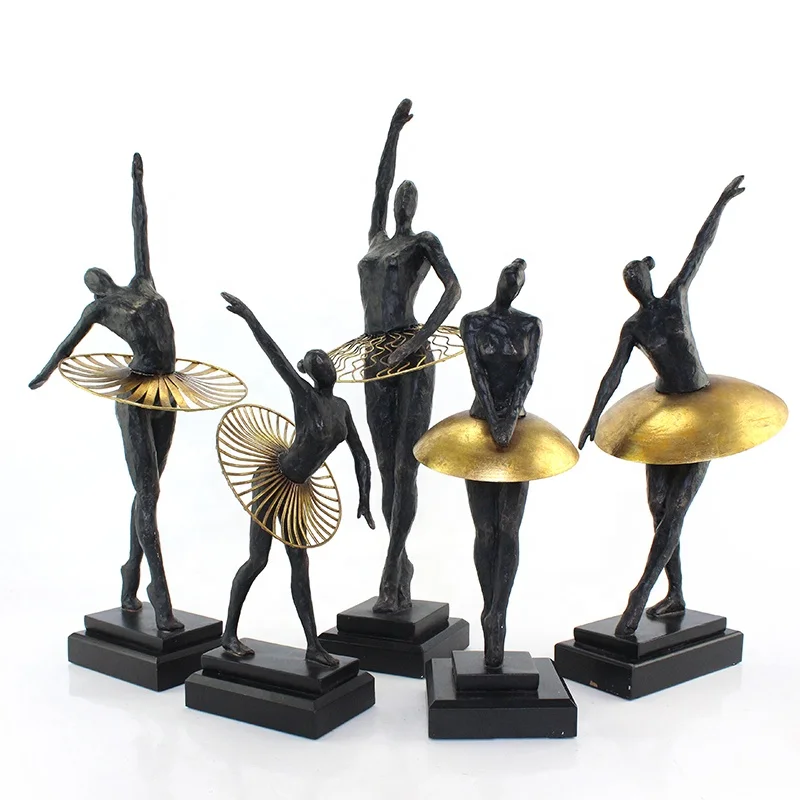 Sexy Resin Ballet Dancing Girl Goldleaf Ballet Dancer Statue Office Dance Room Decoration SCULPTURE Home Decoration Artificial factory