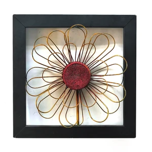 Image of 40cm RAINHOU square shape yellow flower metal home wall art decor for living room