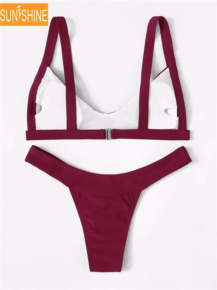 Custom Design Bikini Manufacturers Recycled Fabric High Cut Tiny Cheeky Thong Bikini 2018 Oem