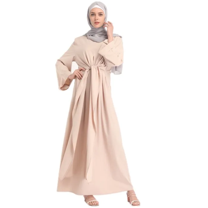 

New arrival beautiful arabic dress soft crepe kaftan maxi plain color islamic clothing abaya, Black,gray,light purple,beige,pink