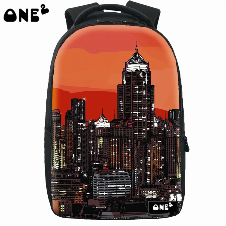 

ONE2 design city print laptop backpack large capacity lightweight shoulder strap adjustable backpack fit for adult, Customized