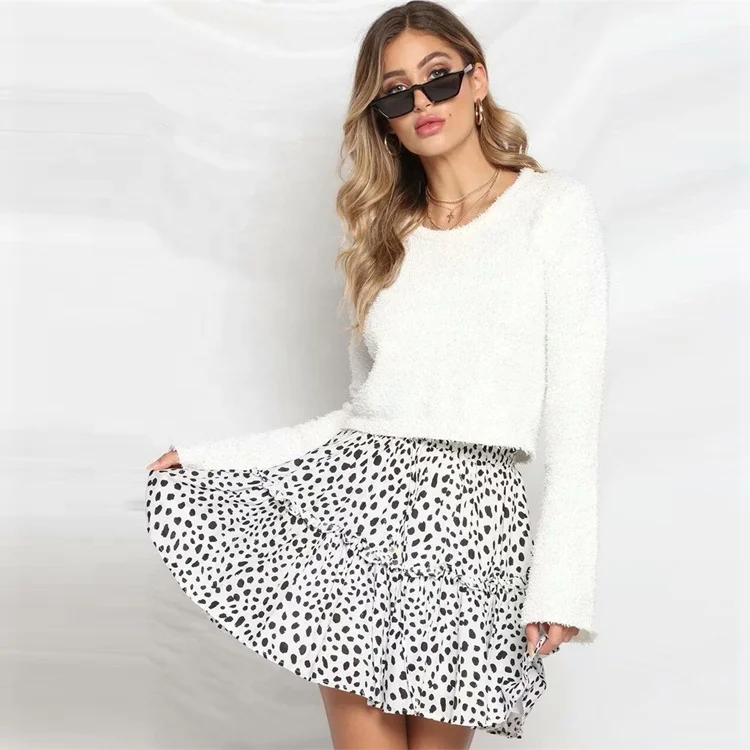 

Wholesale Boho High Waist Women Short Ruffle Leopard Print Mini Skirts, White;red