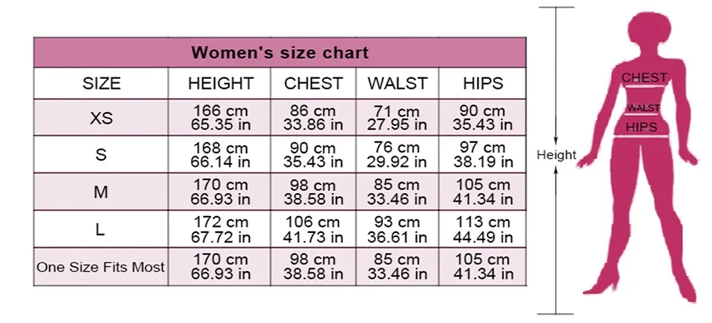 Forplay Costume Size Chart