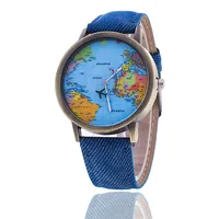 

Popular World Map Watch Travelling Airplane Watch Demin Strap Women Wrist Watch Cheap Stock Wholesale