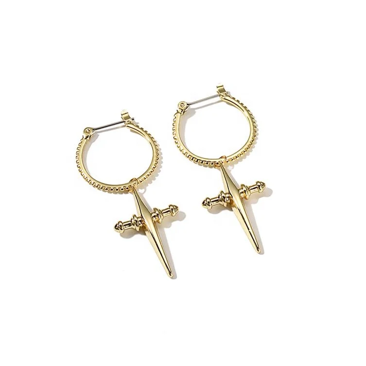 

silver latest fashion gold cross hoop drop earring for girls