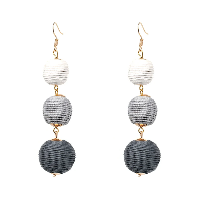 

Triple Thread Wrapped Multi Color Ball Dangle Drop Earrings, Yellow/multi
