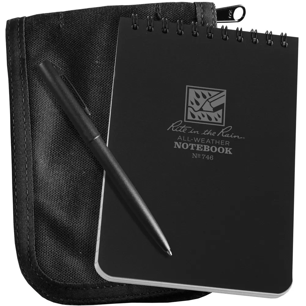 Rite in the Rain All-Weather 4" x 6" Top-Spiral Notebook Kit: Black CORDURA Fabric Cover, 4" x 6" Black Notebook, and All-Weather Pen (No. 746B-KIT)