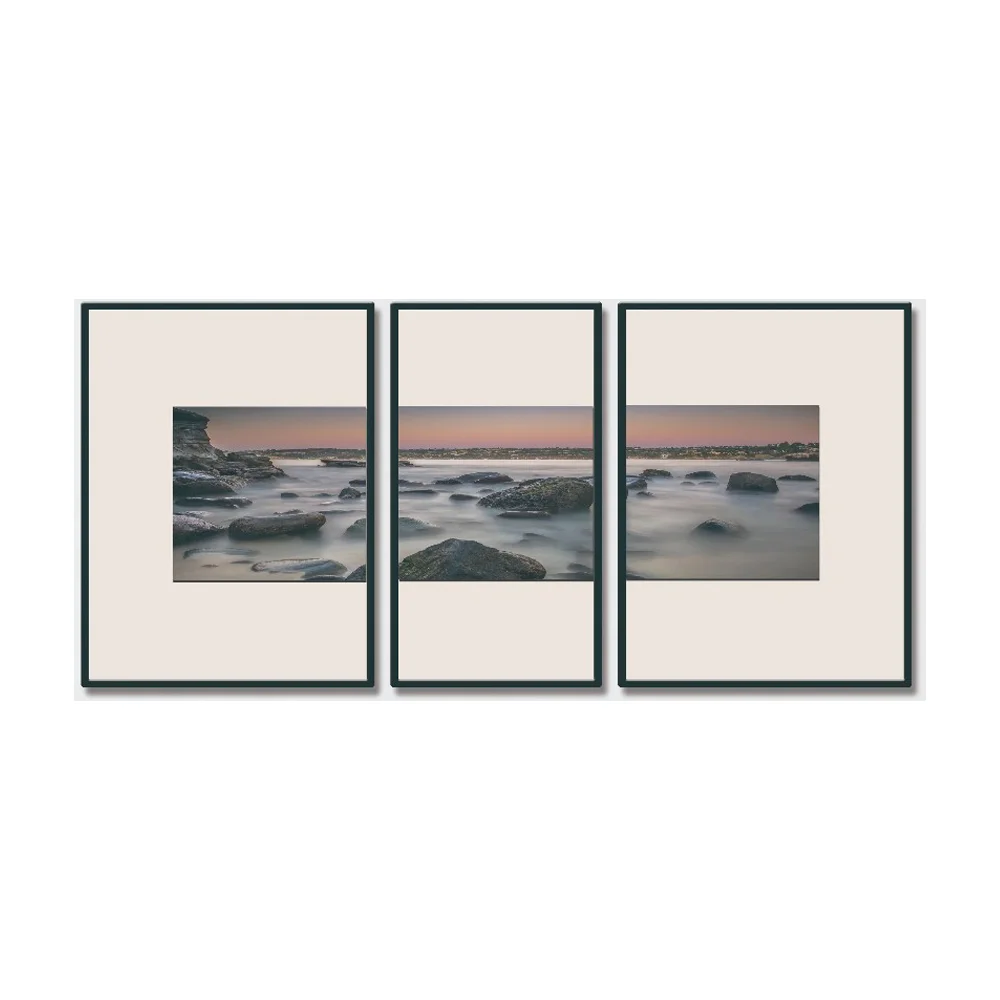 

3 piece of set framed art under glass with mat-Water