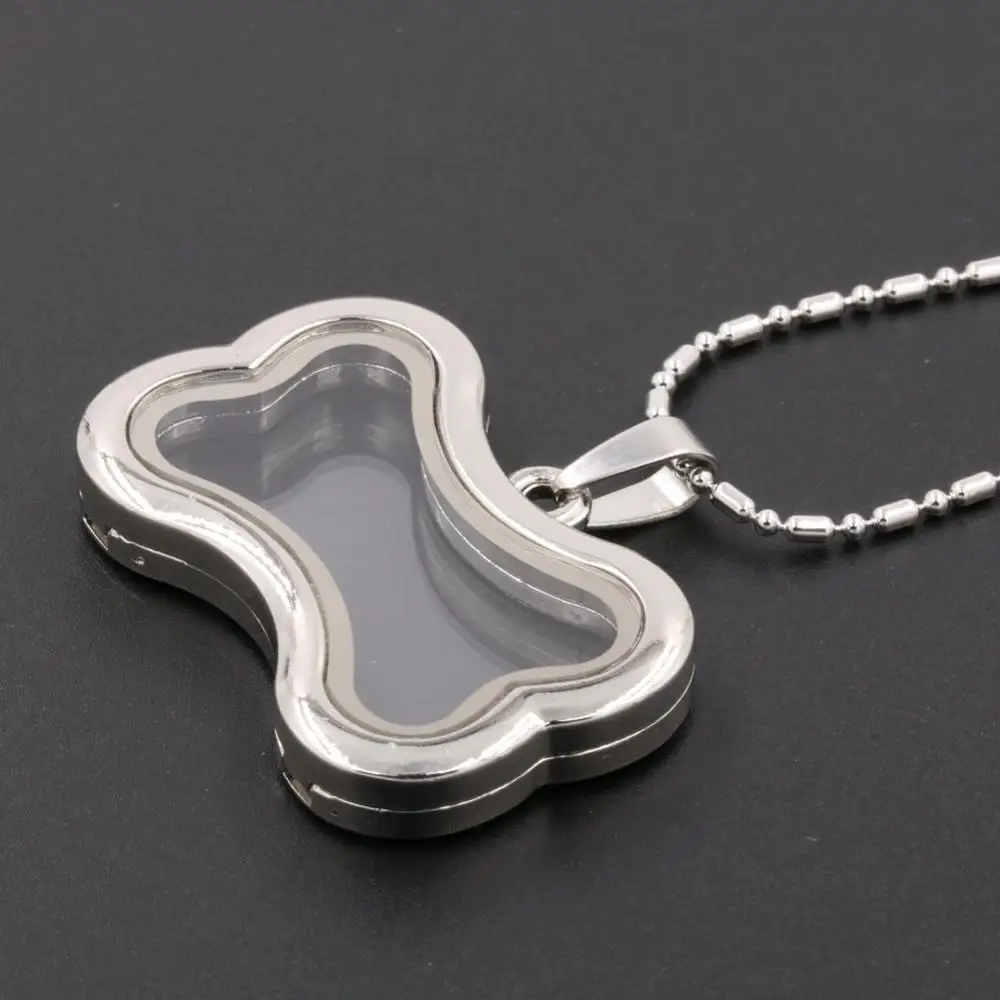 

Hot Selling New Design Plain Dog Bone Shape Glass Locket Necklace Fitting With DIY Floating Little Charms