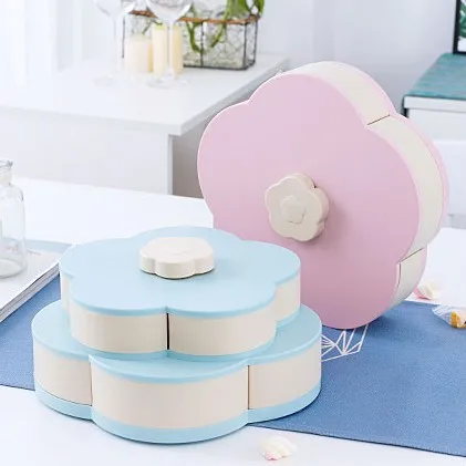 Double layer Petal Rotating Melon Fruit Plate Shaking Sound Snack Plate Creative Plastic Storage Plate