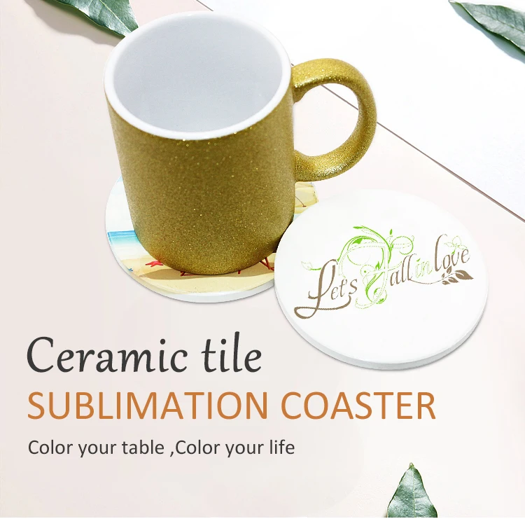 Dye Sublimation Custom Ceramic Car Coasters With Cork Base Blank Round White Tiles Unglazed 4