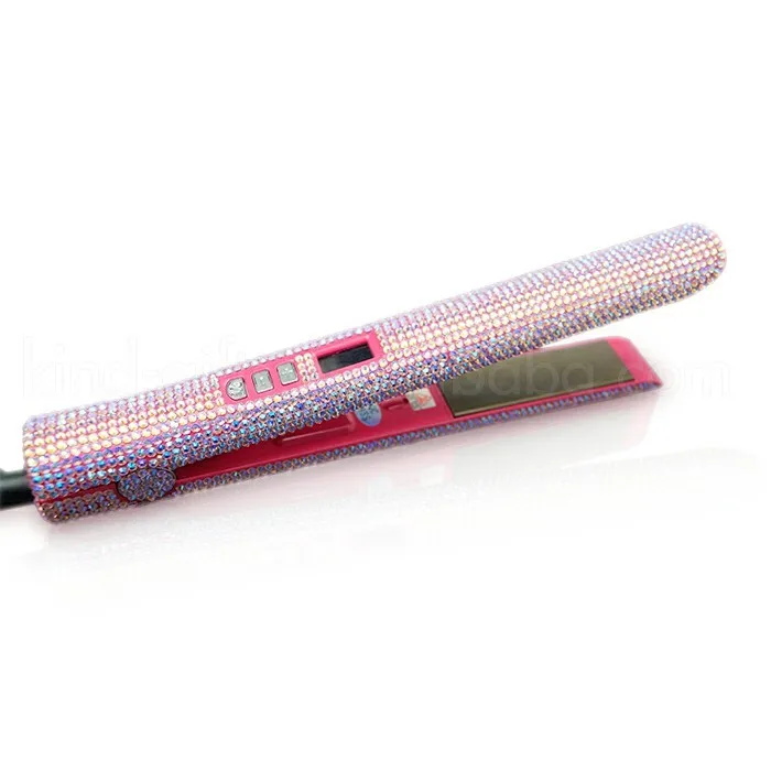 

High quality bling bling private label flat iron rhinestone titanium hair straigntener with temperature control, Customized color