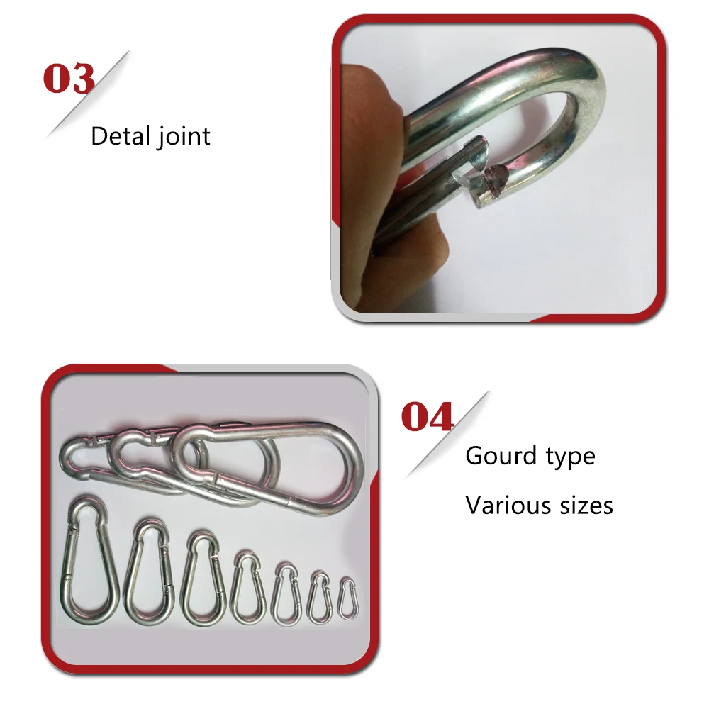 BT-245 8CM Din5299 FromC Heavy Duty 8X80mm Metal Snap Hook 304 Stainless Steel Carabiner Mousqueton