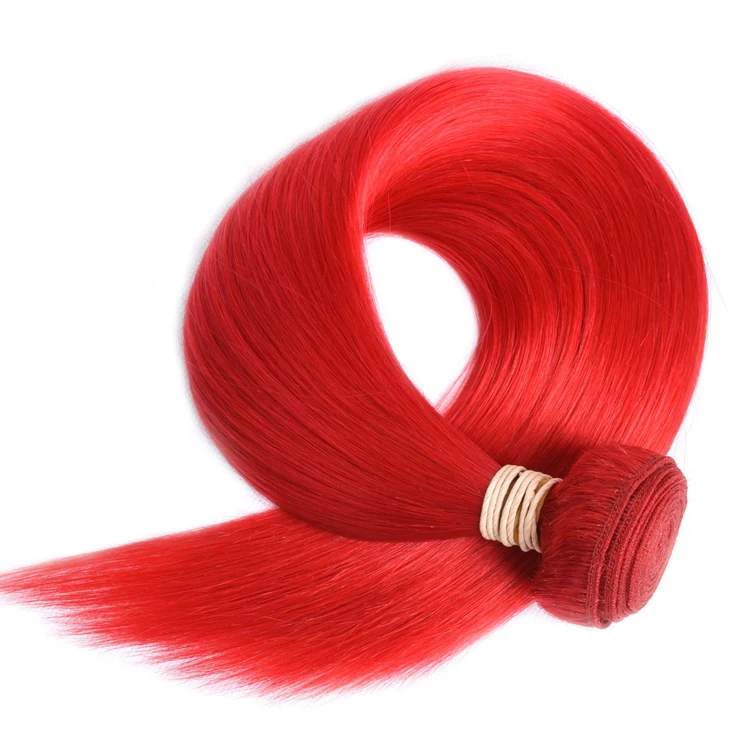 

Red Brazilian Straight Human Hair Bundles With Lace Closure 100Gram Per Bundle 100% Human Hair Weaves Bundles Closures