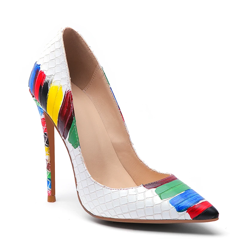 

WETKISS Wholesale Big Size 45 Custom Logo Hand-Painted Women Dress Shoes White Bridal Wedding Shoes High Heel Pumps Women Shoes, Red, white