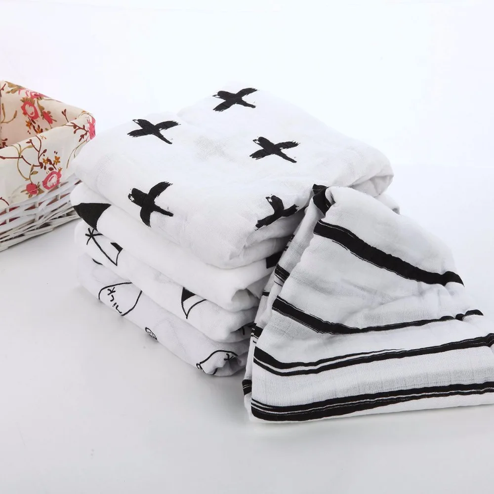 100 Cotton Muslin Swaddle Blanket Heart Cross Fox Milk Bottle Models Multi use blanket Infant Newborn